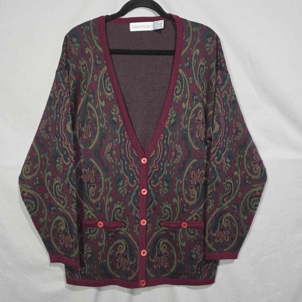 Vintage Robert Scott LTD Paisley Cardigan Sweaterβ Large Wool Blend Grandpacore